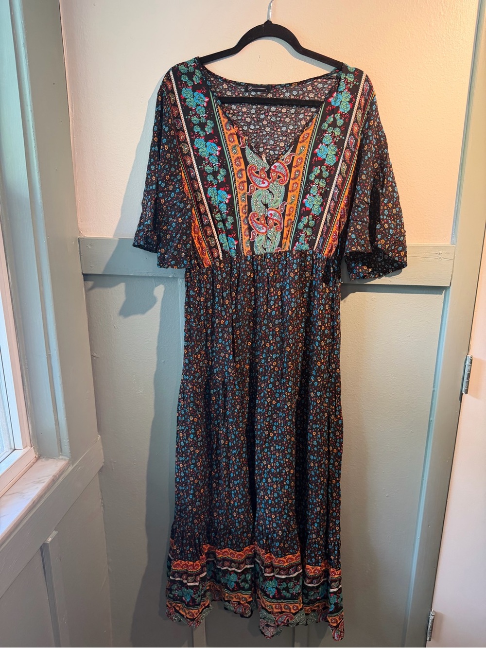 Floral Maxi Dress in Black and Teal